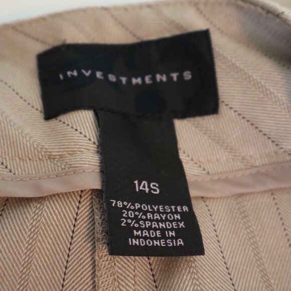 Investments Women's Size 14S Dress Pants Tan Stripes Pockets Machine Wash/Dry - Picture 4 of 5